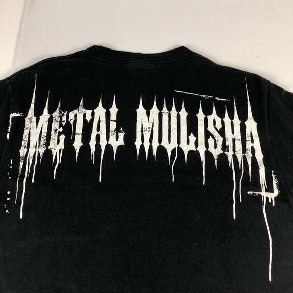 Y2K Metal Mulisha Shirt Mens Small Black & White Big Print Helmet Spell Out Logo - Picture 10 of 13